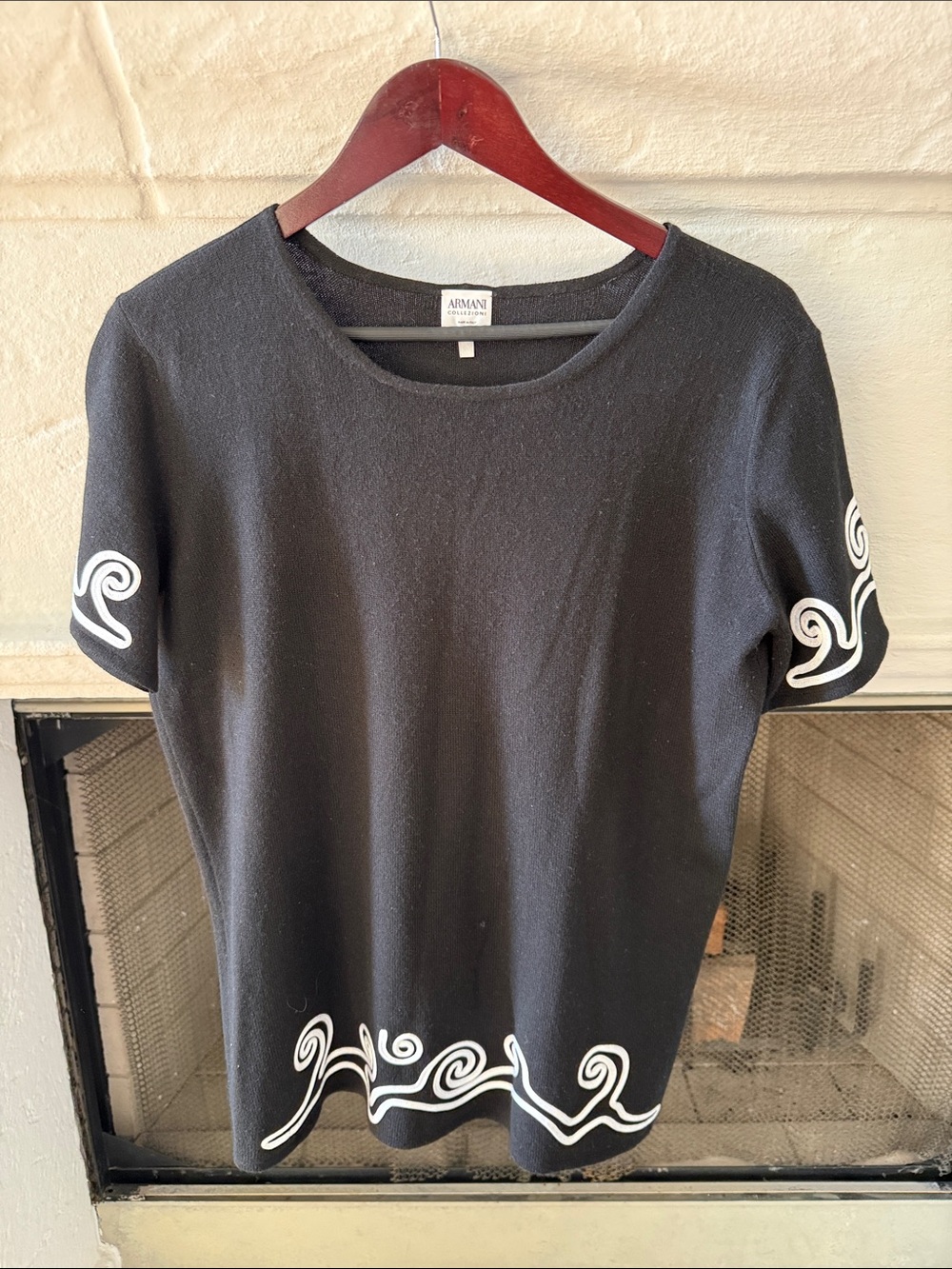 Armani Collezioni Black Top with White Wave Trim